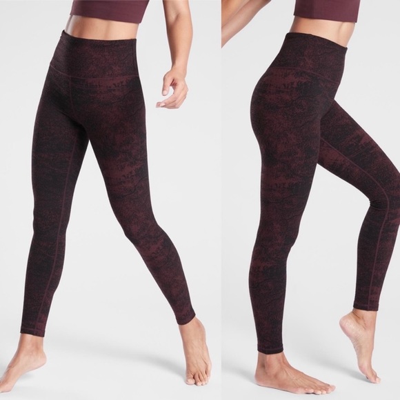 Athleta Pants - Athleta Tall Elation Glades 7/8 Textured Tights in Burgundy/Black - L-Tall